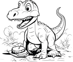 Dinosaur With Meat In Its Mouth Coloring Page for Kids