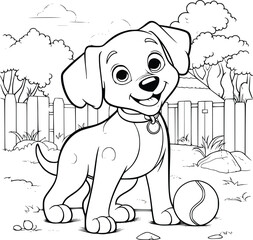 Dog Playing With Ball Coloring Pages Drawing For Kids