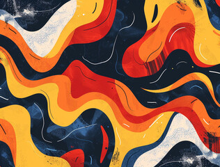 Obraz premium Abstract background with waves and curves, with a scheme, and lines creating fluid shapes, in the style of modern art, with an emphasis on bold colors like orange, yellow, red, blue,