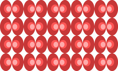 Oval seamless pattern with colorful red and pink repeat circles on white background, replete image design for fabric printing