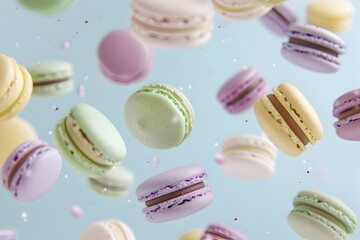 Floating Pastel Macarons in Dreamy Weightless Composition