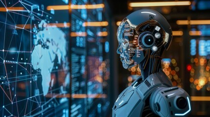 Fototapeta premium Advanced AI robot analyzing data