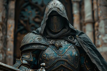 Obraz premium A person in armor suit holding sword
