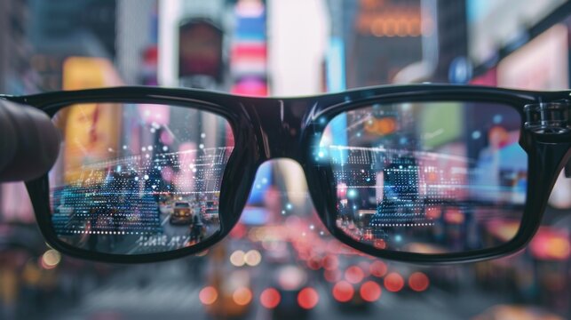 Augmented reality glasses view in urban city
