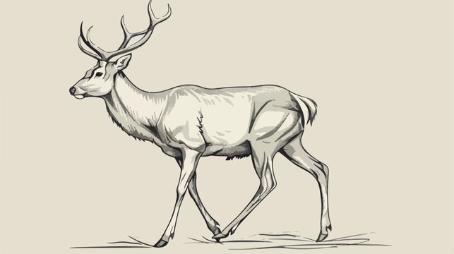 recommend clip art: Elegant outline drawing of walking male deer reindeer