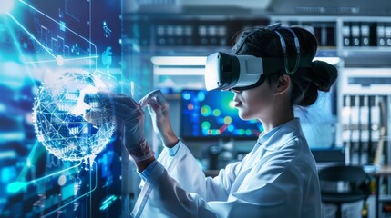 Scientist Using VR for Advanced Data Visualization