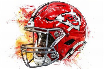 Fototapeta premium A sketch of a football helmet splattered with red paint