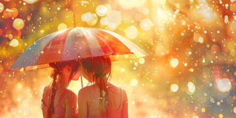 two girls enjoying rain shows love