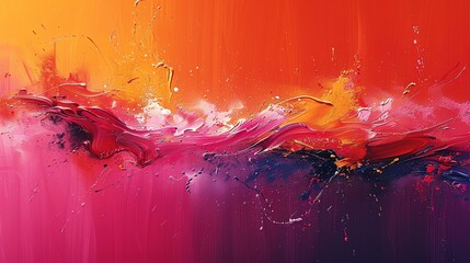 Bold abstract splatter, vibrant colors and dynamic brushstrokes with an energetic feel