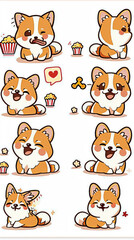 A cute cartoon dog is sitting on the ground with a bowl of popcorn in front of it. The dog is smiling and he is enjoying the popcorn