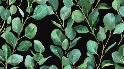 Eucalyptus leaves hand drawn vector seamless pattern.