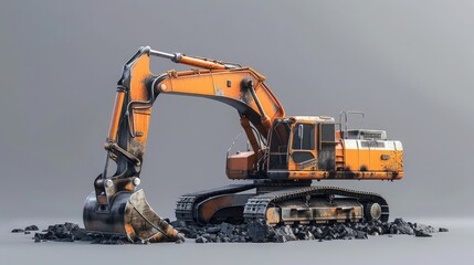 Isolated perspective view of a shovel excavator in action. realistic
