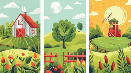 Farm garden agriculture cards set. Farmers summer cou