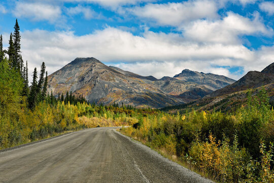 Tombstone Mountain range and Dempster Highway in Yukon Territory, Canada