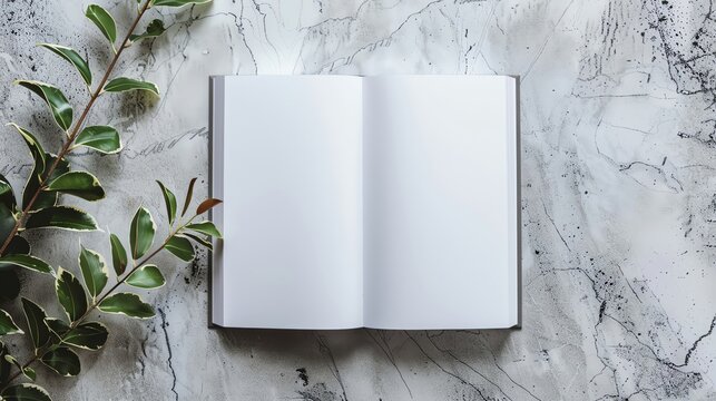 Empty book cover in a flat lay setup pristine white ready for your title and artwork