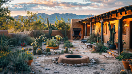 A cactus garden in a southwestern desert house