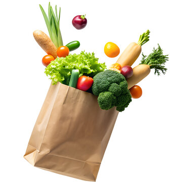 grocery bag in air on transparent background