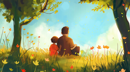 Father and kids illustrations. Father's day concept 