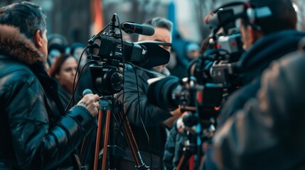 Fototapeta premium Journalist Asking Questions at a Press Conference