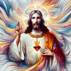 A painting of a jesus christ holding a heart art has illustrative art image realistic.