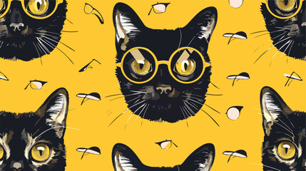 Fashionable spectacles seamless pattern. Cat points