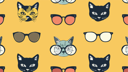 Fashionable spectacles seamless pattern. Cat points