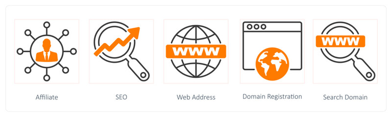 A set of 5 Seo icons as affiliate, seo, web address