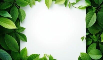 Nature background, abstract white frame in the leaves with copy space