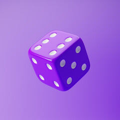 Dice icon isolated over purple background. 3D rendering.