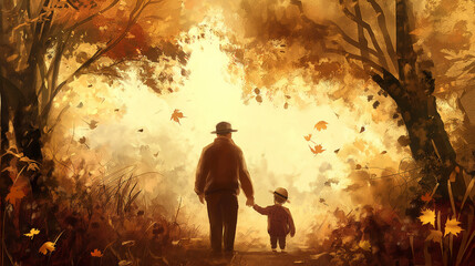 Fototapeta premium Father and kids illustrations. Father's day concept 