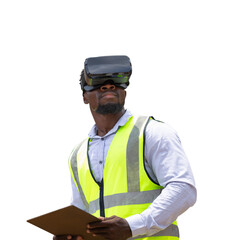 Engineer man with virtual reality glasses at construction site