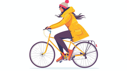 Flat vector cartoon illustration of bicycling woman illustration