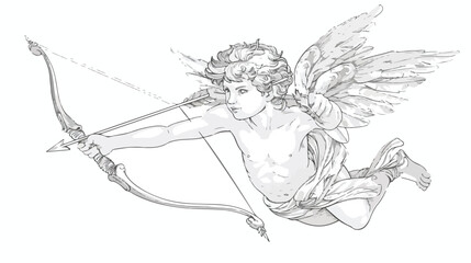 Flying Cupid holding bow and aiming or shooting arrow