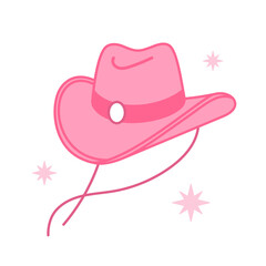 Pink core Cowboy hat. Cowboy western and wild west theme concept. Hand drawn vector illustration. Doodle icon. Pink cowgirl hat