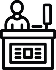 Simple line icon depicting an individual speaking at a podium, ideal for presentation themes