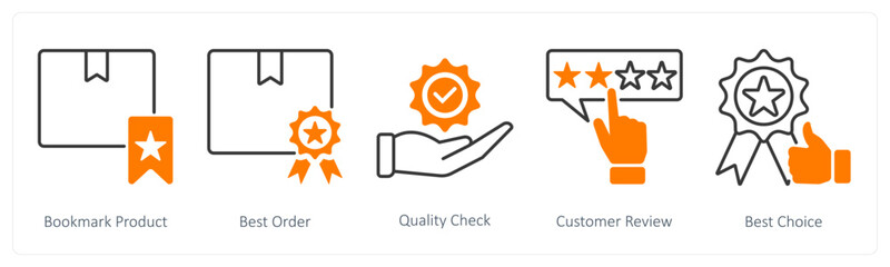 A set of 5 Shopping icons as bookmark product, best offer, quality check