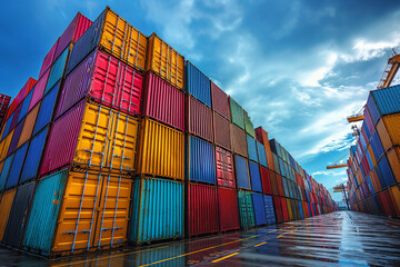 Fototapeta premium bustling port handles the shipping of containers, fueling global trade and commerce.