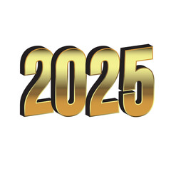 Happy New Year 2025. Festive vector illustration of golden metal numbers 2025 on a white background. Realistic 3d sign. Holiday poster or banner design