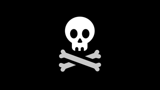 skull and crossbones icon animation best object on black and white 4K Video motion graphic animation