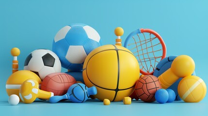 Sports equipment flat design front view active 3D render splitcomplementary color scheme