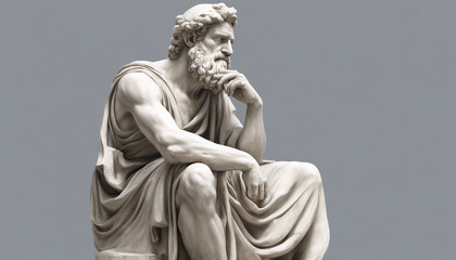 Fototapeta premium statue of a Greek philosopher in contemplation, isolated white background 