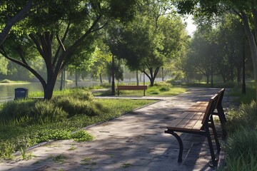 urban park landscape in realistic illustration by generative ai