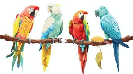 Four of different tropical parrots vector illustration