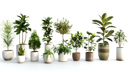 A diverse collection of houseplants in white pots captured in minimalist style. Perfect for modern interior decoration and design projects. AI