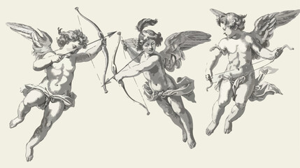 Four of different vintage cupid. Various flying angel