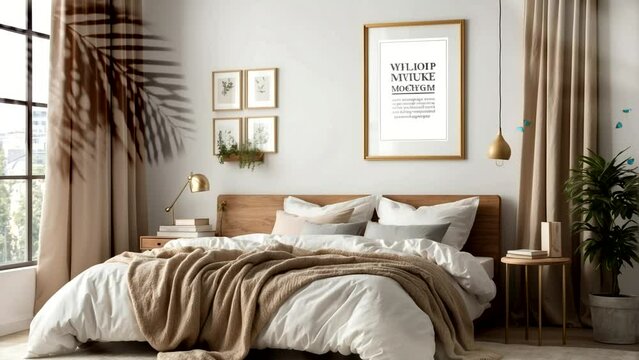 bedroom illustration with photo wall decoration