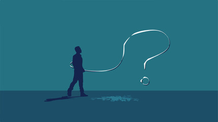 Silhouette person pulling rope question mark vector illustration