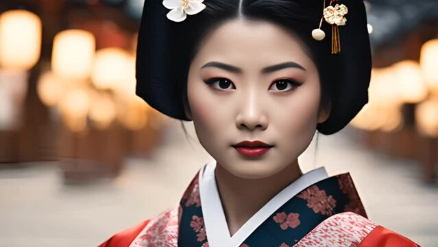 Traditional female geisha in a Japanese garden