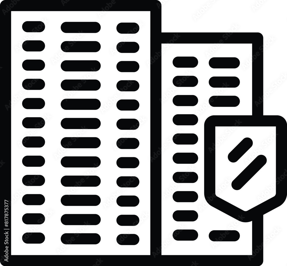 Poster graphic icon representing document security with shield and lists, ideal for web and technology