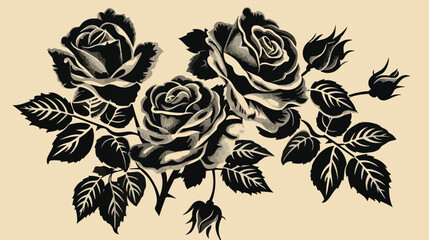 Silhouette sketch roses bouquet decorative design vector